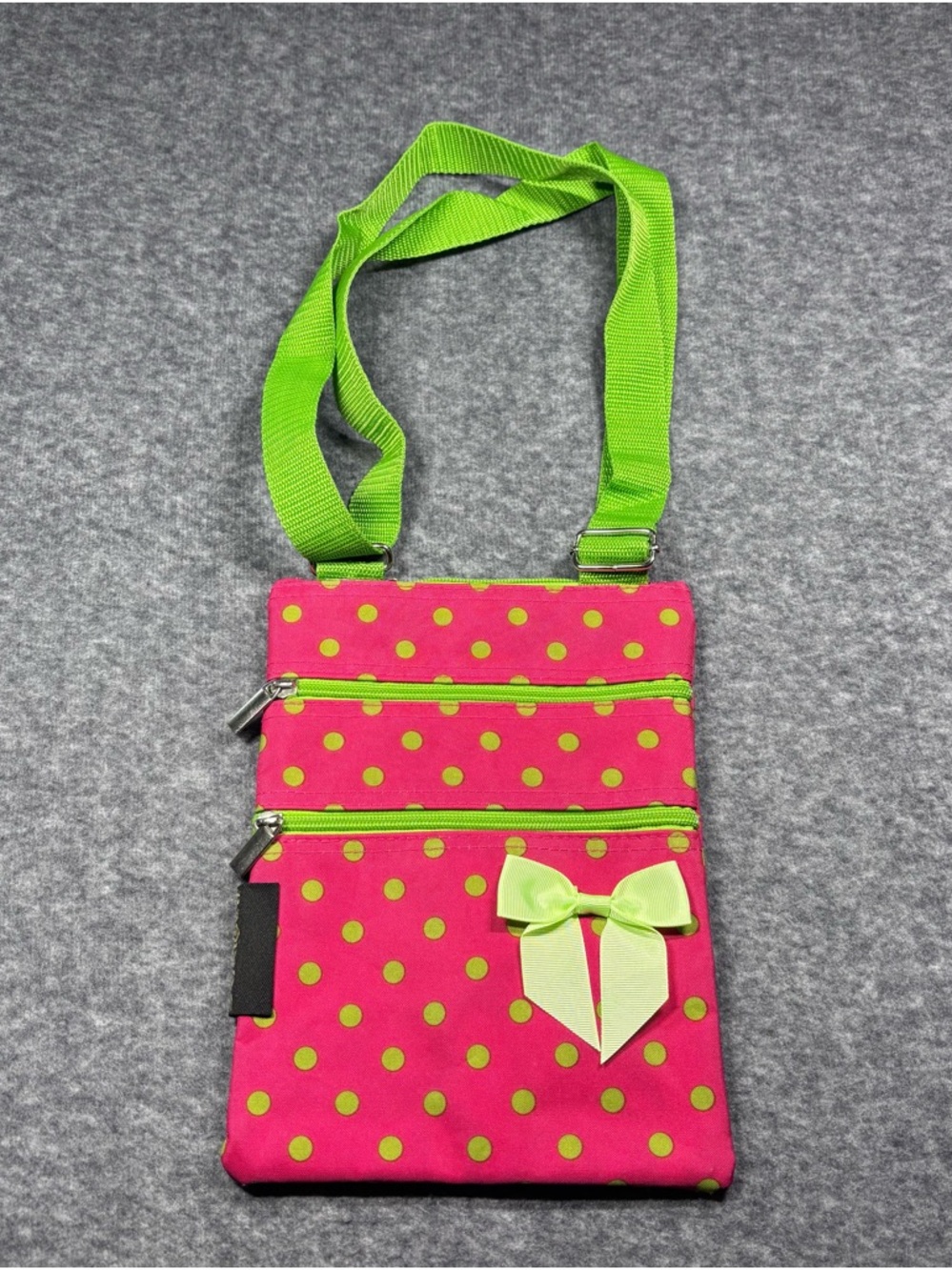 Bright Pink Polka Dot Crossbody Bag with Lime Accents